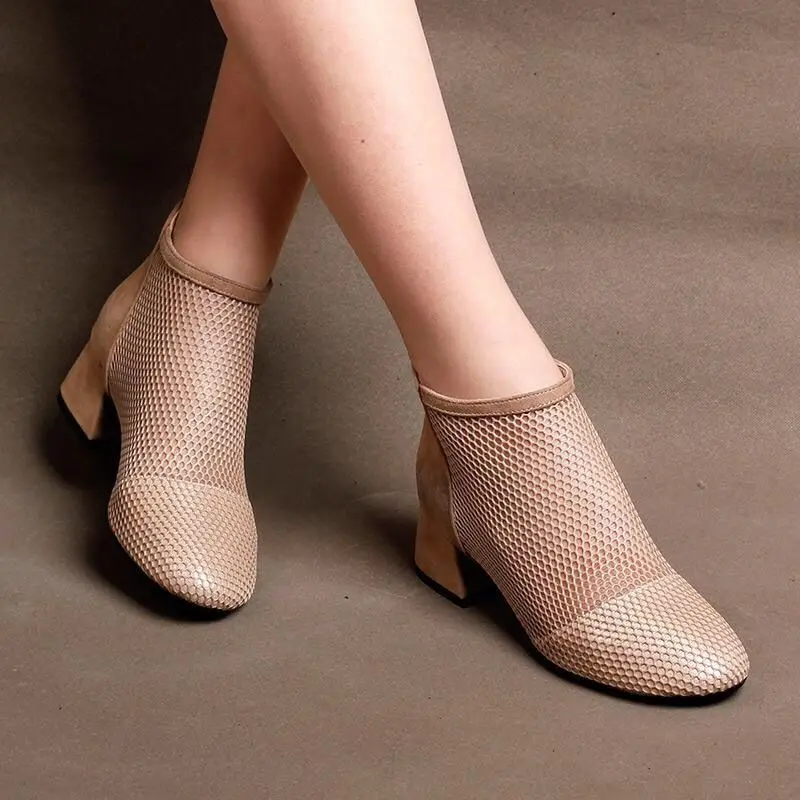 Mesh Summer Women Sandals Summer Thick Heel High Heel Roman Ladies Sandals Sexy Hollow Out Women Sandals