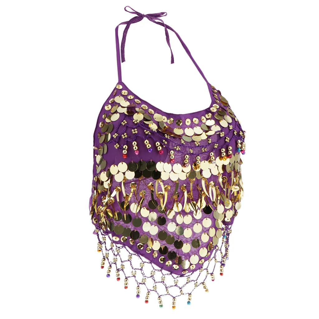 Womens Sequin Halter Top Sexy Belly Dance Latin Tribal Party Dance Wear