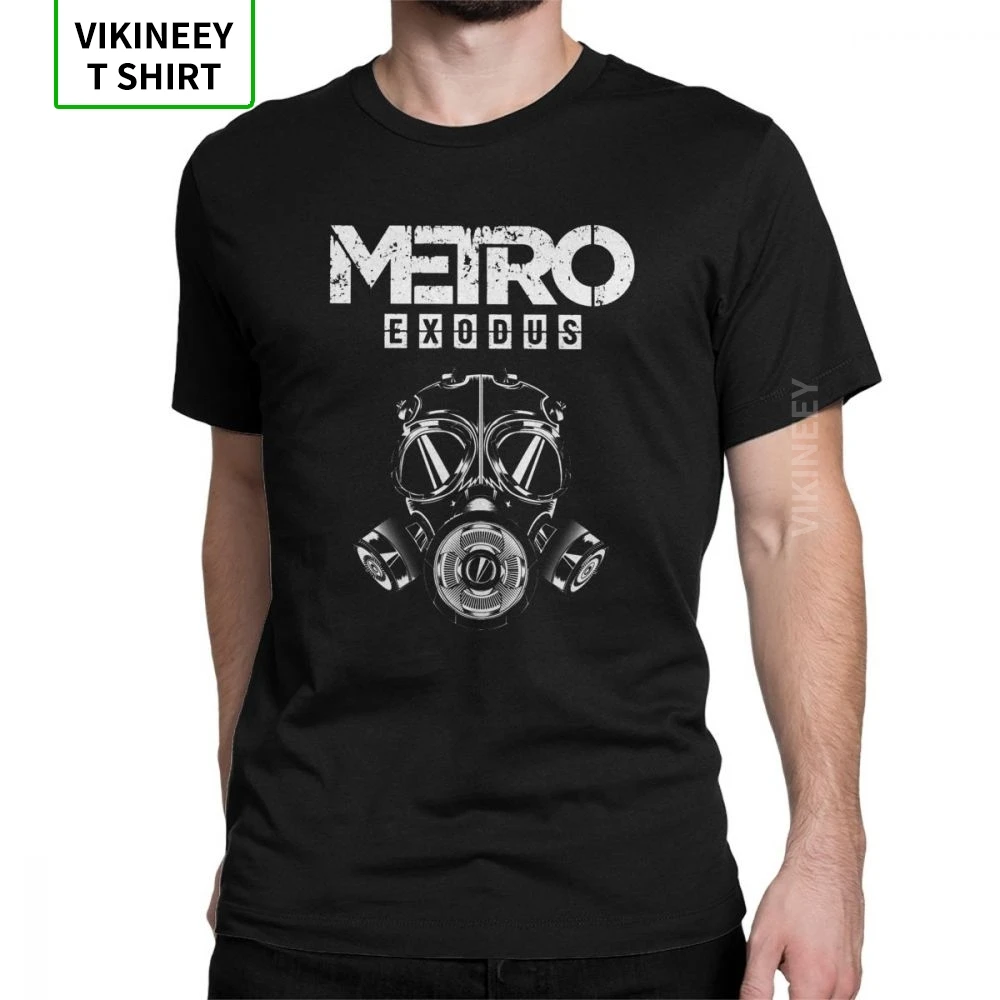 Men T Shirt Metro Exodus T-Shirts Gas Mask Toxic Games Gaming Artyom Haunter Short Sleeves Tees Crew Neck Clothing Pure Cotton