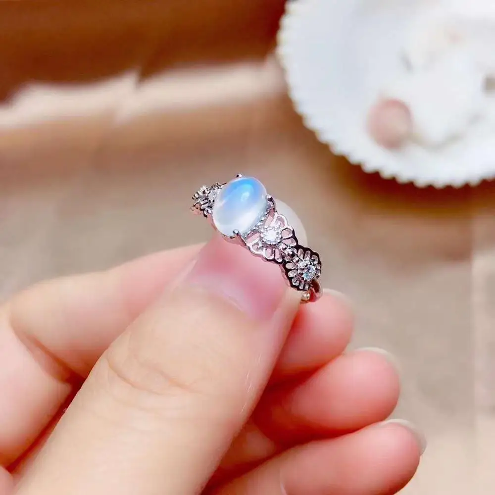 

Free shipping Natural Moonstone ring 925 sterling silver Fine jewelry For men or women