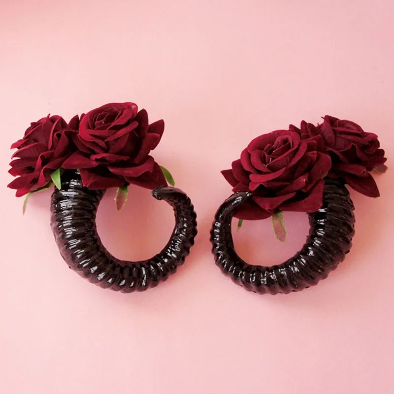 Rose Devil Horn Hairpin Flower Hair Antler Sheep Horn Hairpin Halloween cosplay Devil Sheep Hair Accessories