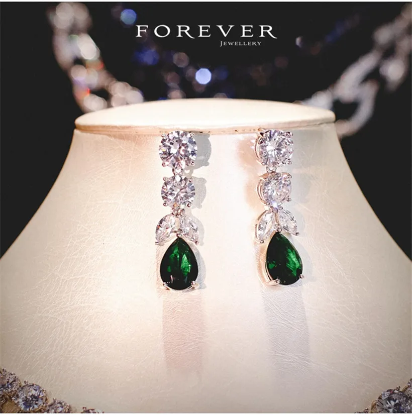 CC Wedding Jewelry Sets For Women Shine Necklace Earrings Created Emerald Stone Party Accessories