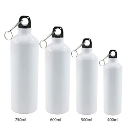 400/500/600/750ml White Blank Sublimation Water Bottle with Screw Cap Carabiner Hook Aluminum Outdoor Sports Leakproof Kettle