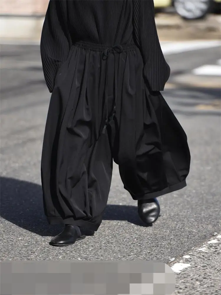 

Men's Casual Pants Wide Leg Pants Pant Skirt Spring And Autumn New Black Super Loose Waist Design Large Size Straight Pants