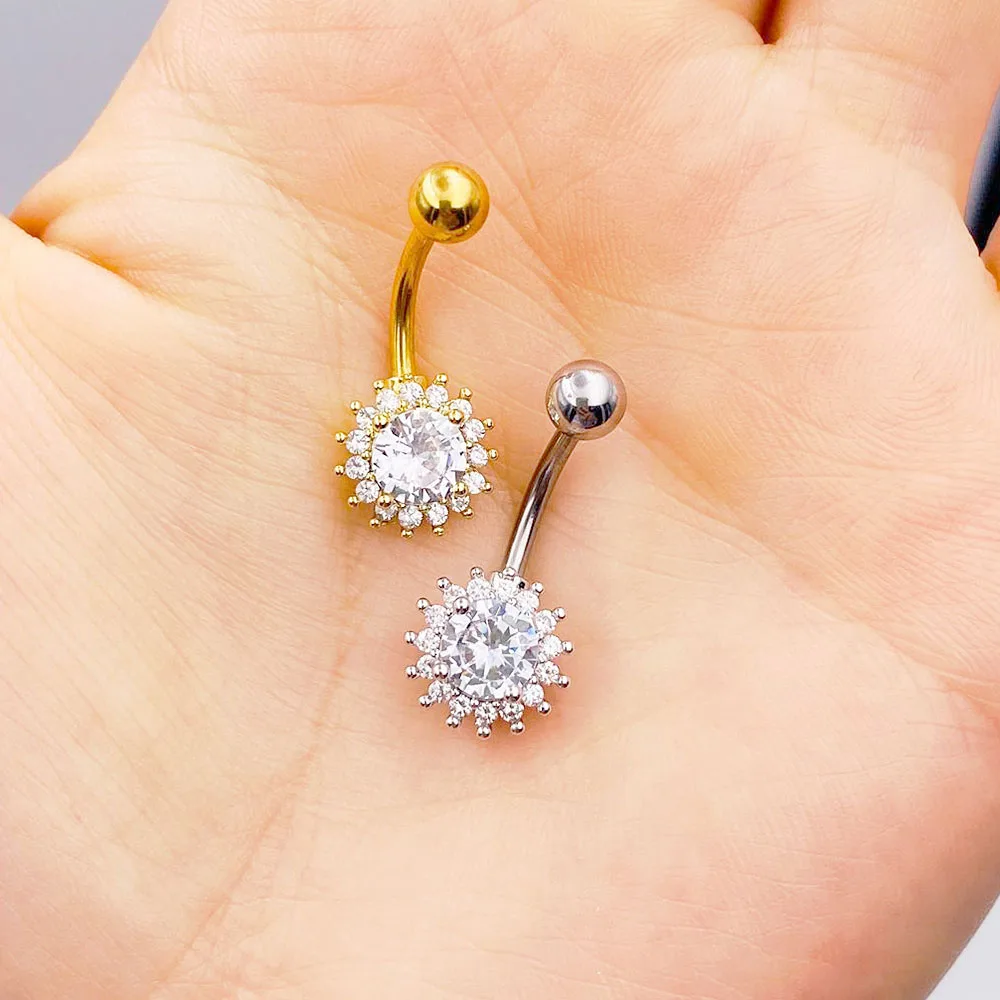 4Pcs/lot Surgical Steel Navel Piercing Sun Flower Belly Button Rings Sexy Women Body Piercings Jewelry Gifts Set