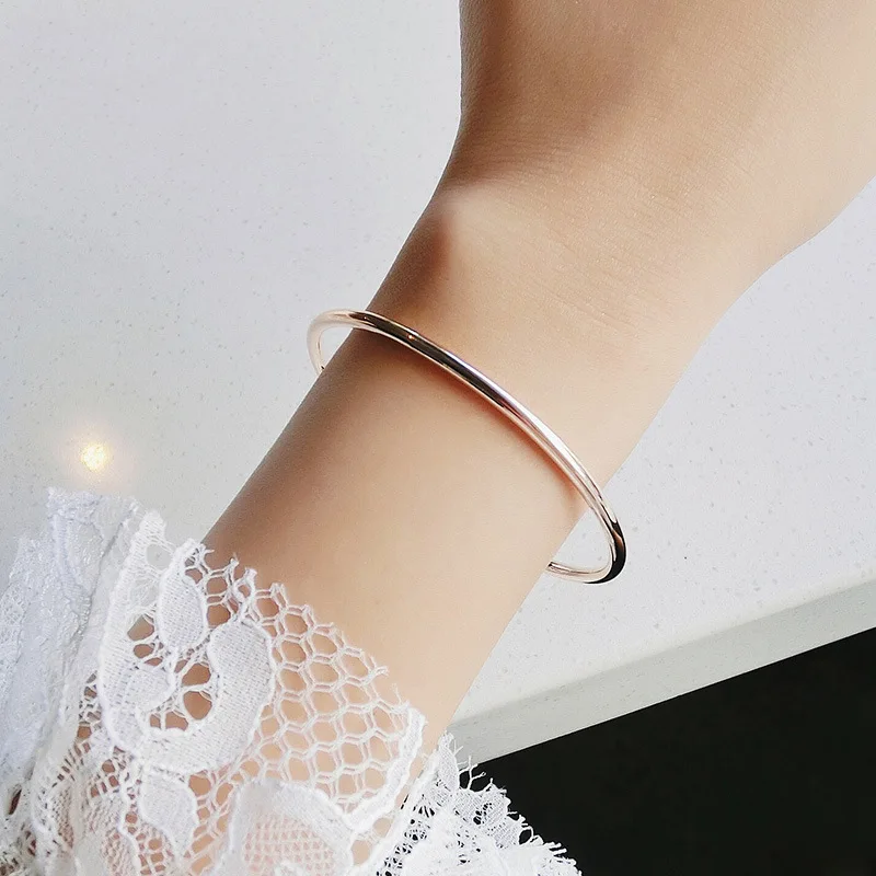 3mm Circle Round Bangle Bracelet Stainless Steel Thin Single Wire Bracelets Simple Classic Jewelry Women Rose Gold Silver Color