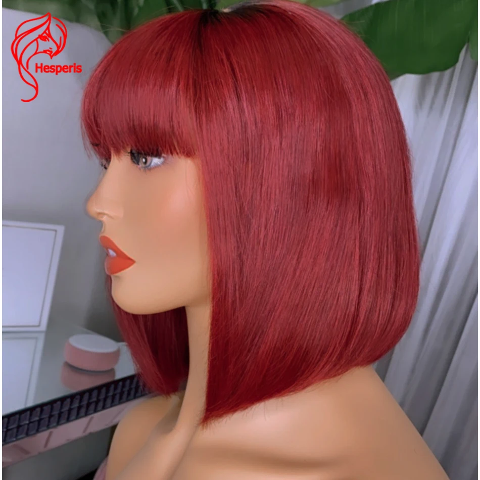 Hesperis Ombre Red Bob Cut Wigs With Bangs Scalp Top Full Machine Made Wear And Go Wig Short Bob Red Wig For Black Women image 3