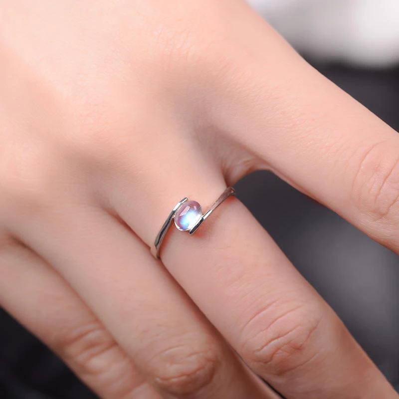 

Original Design Moonstone Opening Adjustable Ring Exquisite Craftsmanship Small Blue Color Bohemian Charm Ladies Silver Jewelry