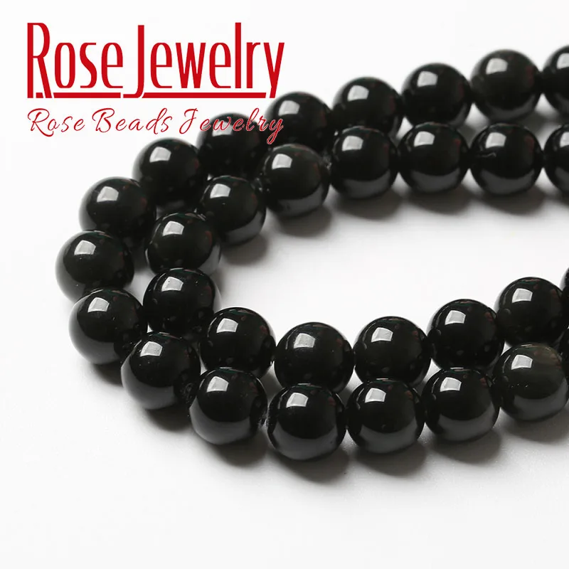 A+ Natural Black Obsidian Stone Beads For Jewelry Making Round Loose Beads Diy Bracelet Accessories 6 8 10 12 14 16mm 15\