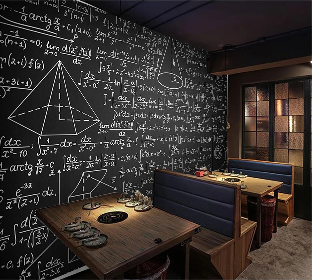 Custom wallpaper 3d math formula background wall обои blackboard chalk hand-painted western restaurant pizza cake mural фотообои