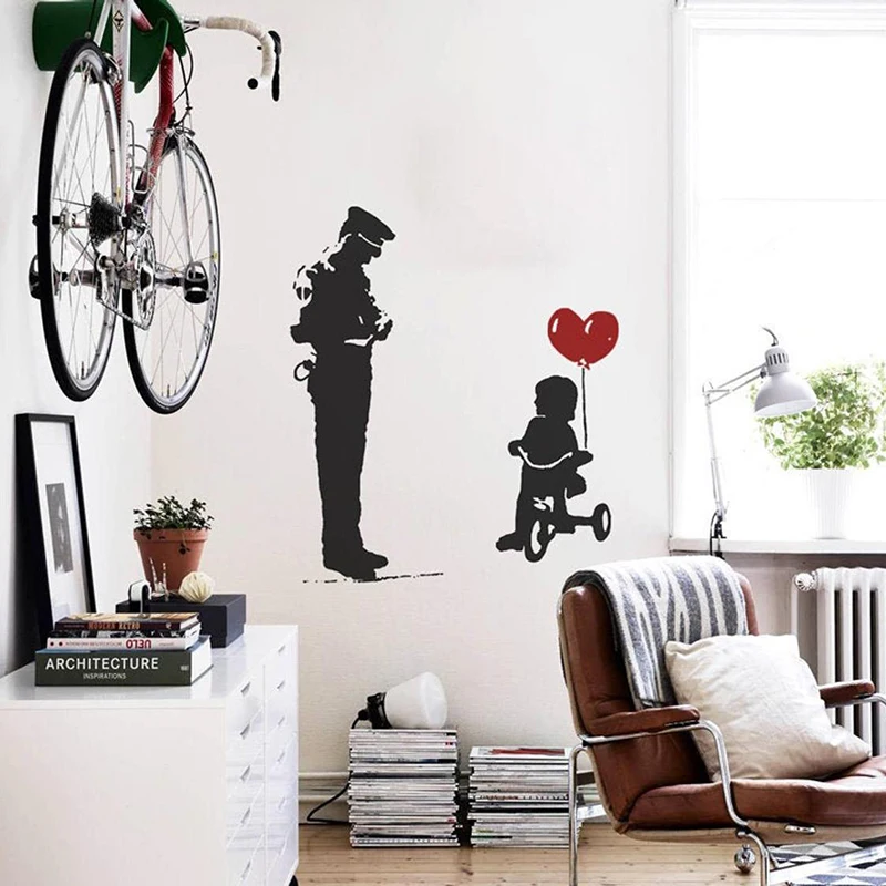 Banksy Police Guard Balloon Girl Wall Sticker Graffiti Urban Tricycle Cop Traffic Wall Decal Street Style Vinyl Home Decor