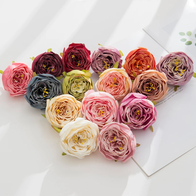 

20/100PCS Stamen Fake Silk Rose Head Wedding Flowers Wall Christmas Decorations for Home Scrapbooking Diy Gift Artificial Plants