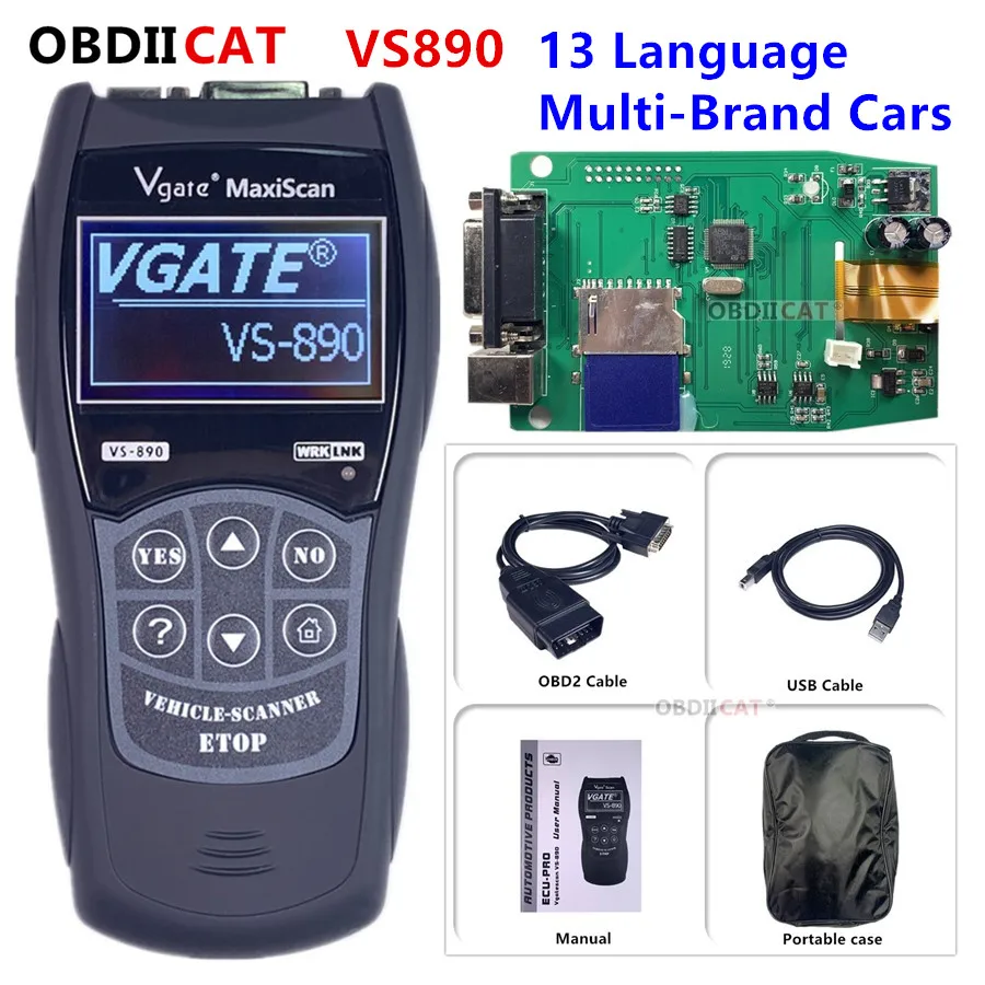 VGATE VS890 OBD2 считыватель кодов универсальный OBD2 сканер Многоязычный и автомобильный диагностический инструмент Vgate MaxiScan VS890 Бесплатная доставка