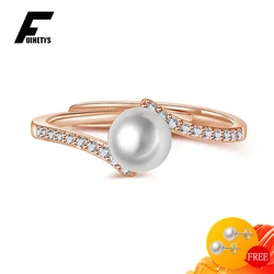 Mode Perle Ringe 925 Silber Schmuck mit Zirkon Edelsteine Open Finger Ring Feine Zubehör für Hochzeit Engagement Party Geschenk