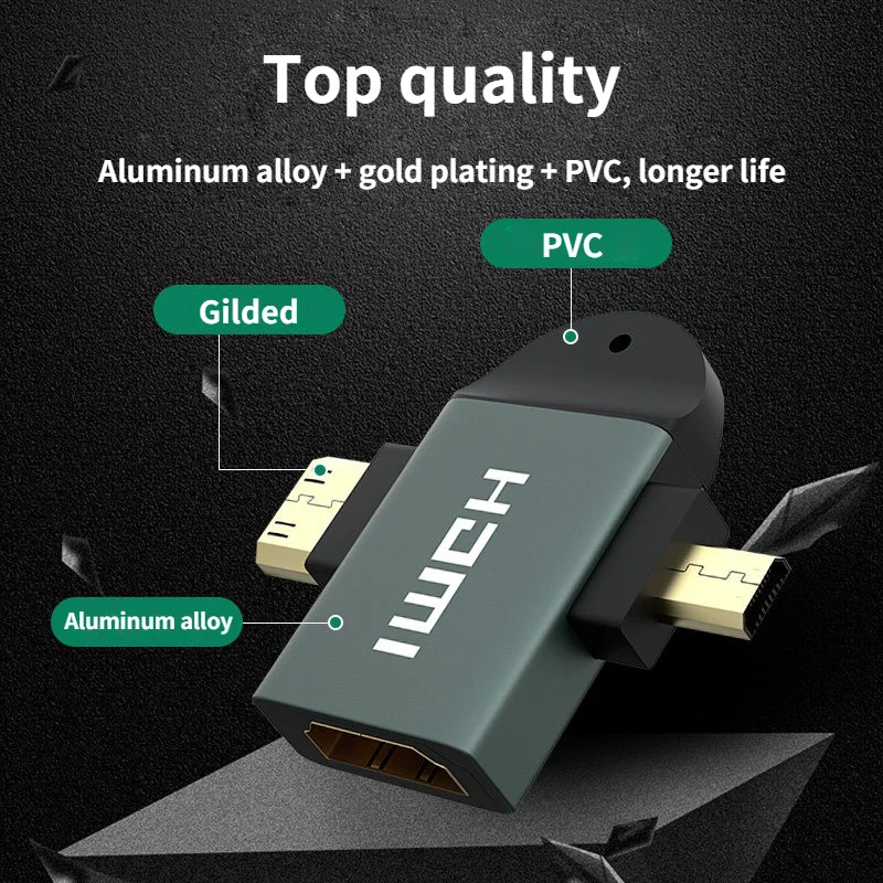 JORS-Adaptador de Micro a HDMI, Cable MINI HDMI a HDMI 2 en 1, 4K, 60Hz, Audio de vídeo para Notebook, cámara, proyector, teléfono, HDTV, PS4