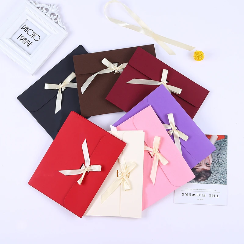 

10pcs/lot Vintage 250g Blank Kraft Paper DIY Multifunction Envelope Ribbon Postcard Box Package Paper Drop Shipping