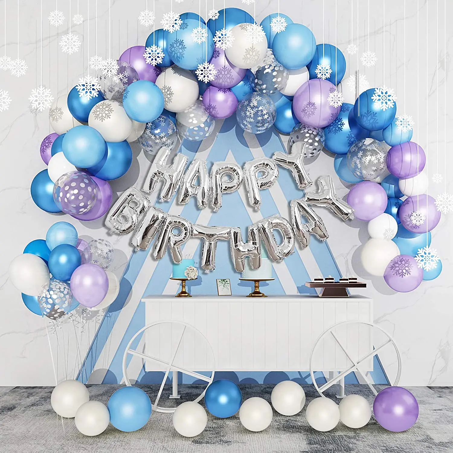 141pcs Balloons Garland Arch Kit Ice Snow Blue White For Frozen Birthday Baby Shower Wedding Bachelorette Party Backdrop Decor