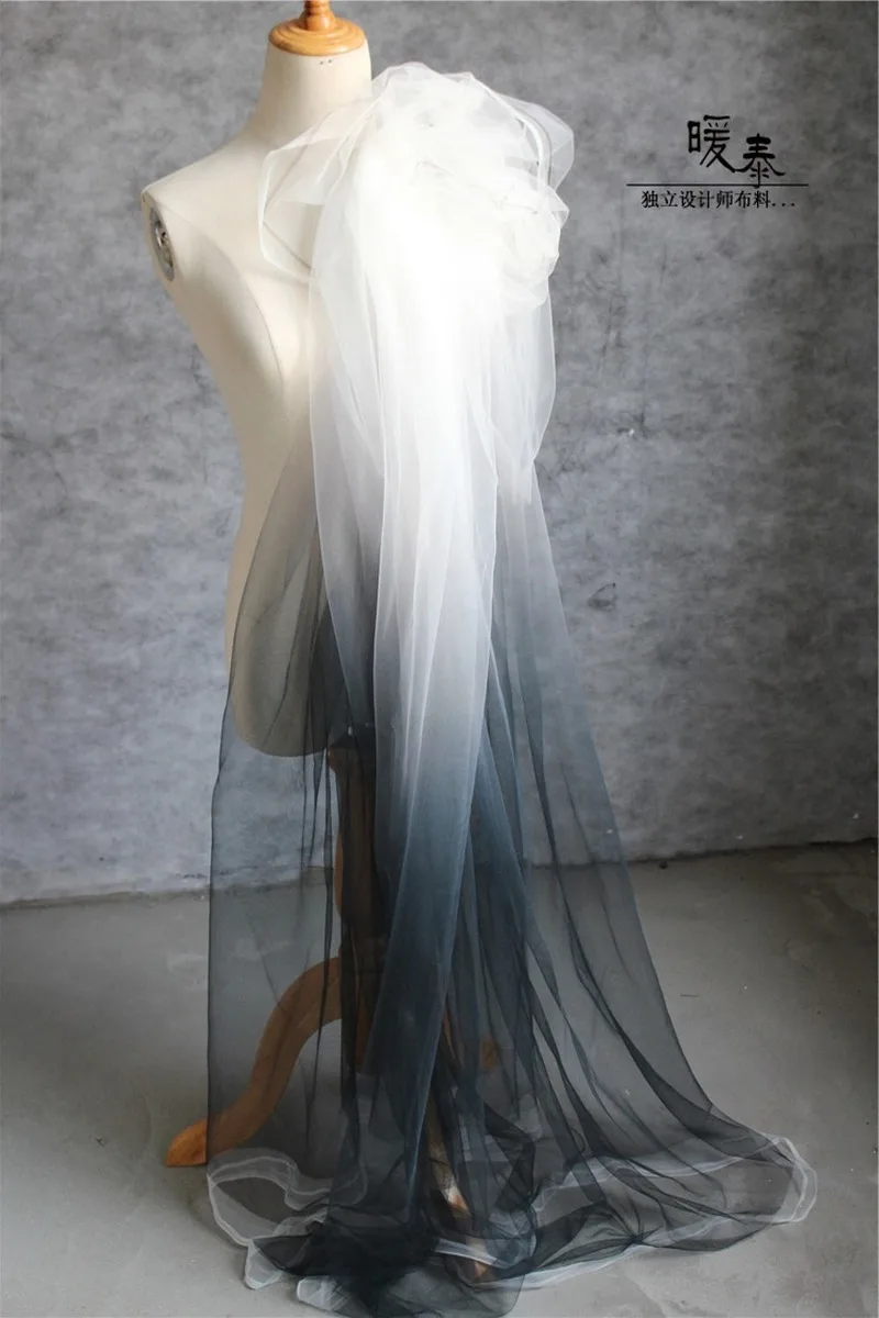 Mesh Tulle Fabric Black White Gradient DIY Background Decor Scarf Veil Fluffy Skirt Wedding Dress Designer Fabric