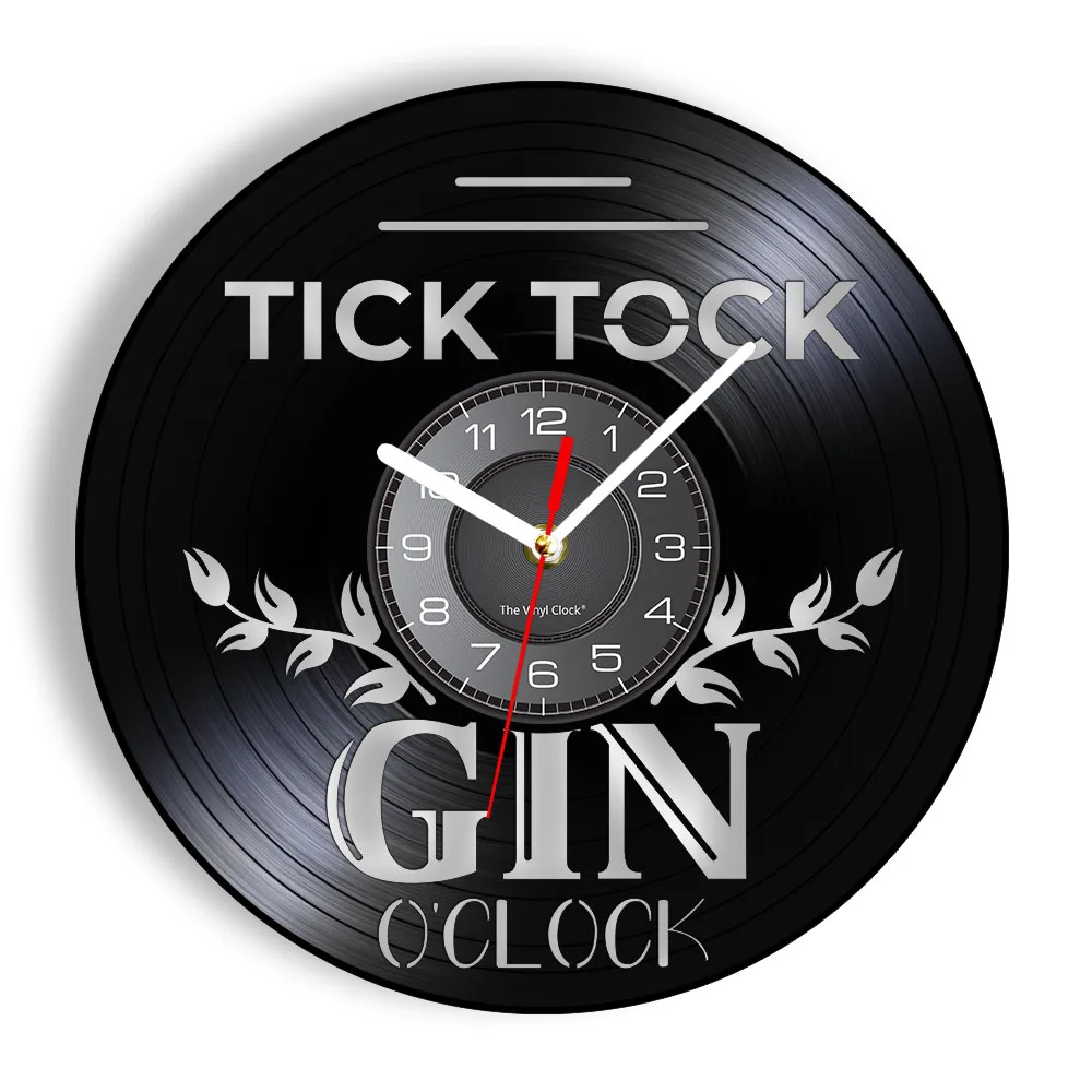 

Tick Tock Gin o'Clock Art Vinyl Record Wall Clock Cocktail Ethyl Alcohol Dining Kitchen Bar Decor Album Longplay Wine Lover Gift