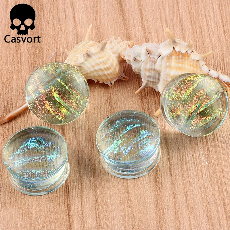 Casvort 2PCS New Glass Ear Body Jewelry Expanders Piercing Tunnels Plugs Strechers Ear Gauges Gift For Women Men Gift