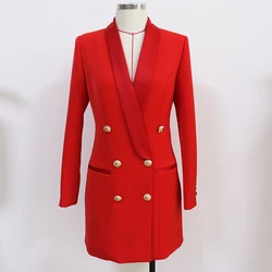 HIGH QUALITY 2024 Newest Designer Blazer Women's Double Breasted Lion Buttons Notched Collar Dress