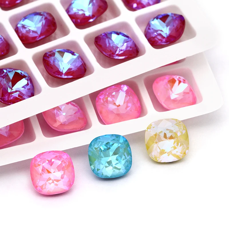 8/10/12mm Square Rhinestones Colorful Crystal Self Adhensive Sticker Fancy Stone Crafts Charms Gemstone Crystal For Handmade