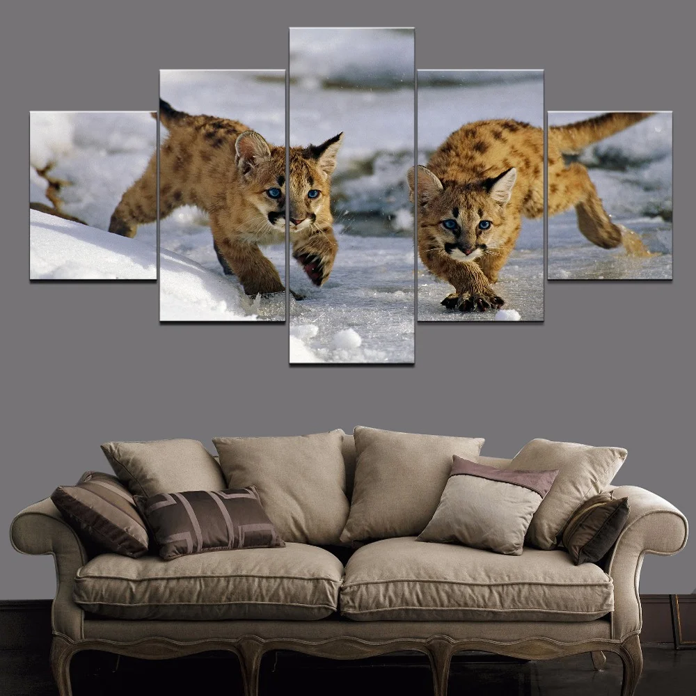 5 Piece HD Print Animal Paintings Wall Art Artwork Animal Cougar Home Decor Modern Wall Decor Canvas Painting Canvas Room