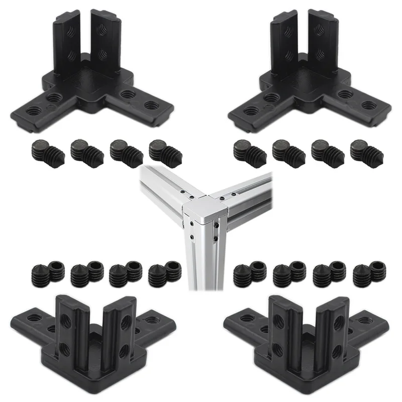 4PCS Black 3-Way End Corner Bracket Connector with Screws for 8mm T Slot Aluminum Extrusion Profile 4040 Series