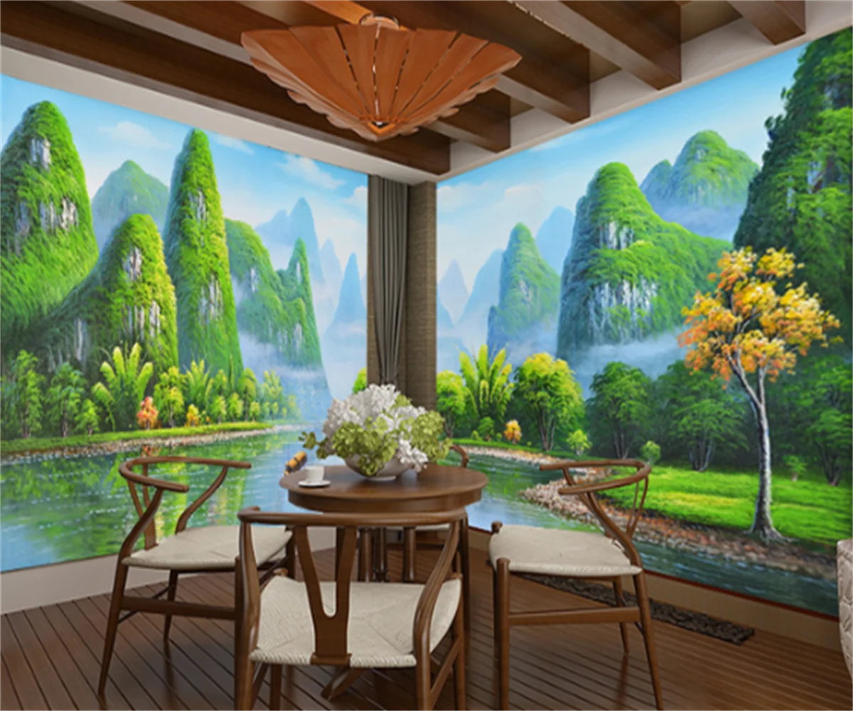 European and American custom high-definition oil painting Guilin landscape mural hotel decoration tooling wall stickers papier