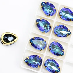 K9 Aufnähbare Strass-Tourmaline mit Krappenfassung, bunte tropfenförmige Nähsteine, Strass-Glaskristalle zum Nähen von Kleidungsdekorationen