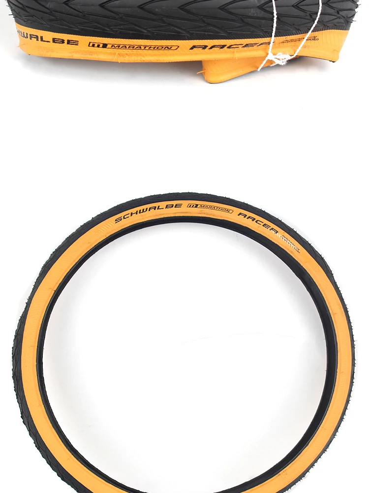 Schwalbe Marathon Racer 35-349 16 Zoll Fahrradreifen 16x1 1/3 Ultraleicht Gelber Seitenstreifen für Faltbare Reifen – Detail 3