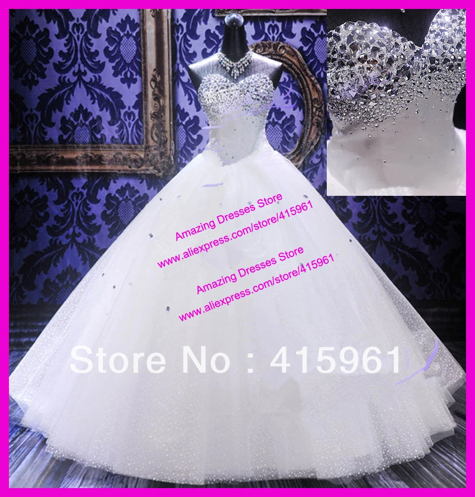 2023 new alize puffy Real Sparkling Crystals Ball Gown Tulle Bridal Floor Length white Bespoke Wedding Dresses