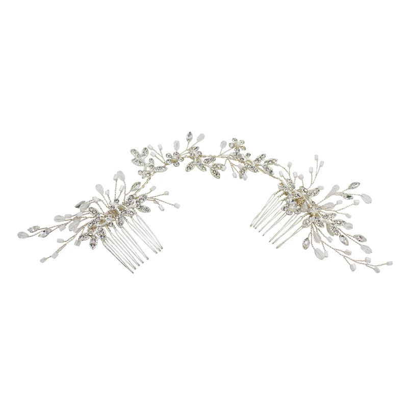 O391 Classico foglie gioiello della perla hairband della perla del diamante di cristallo da sposa da sposa hairband con due pettini dei capelli per il partito