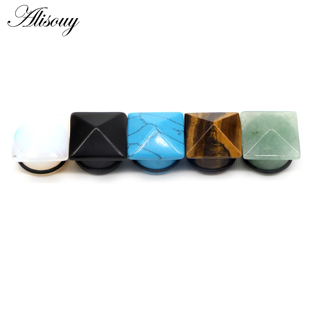 Alisouy 2Pc Hot ear expansion square-shaped stone fashion tunnel jewelry earrings piercing expander ear Plug Jewelry