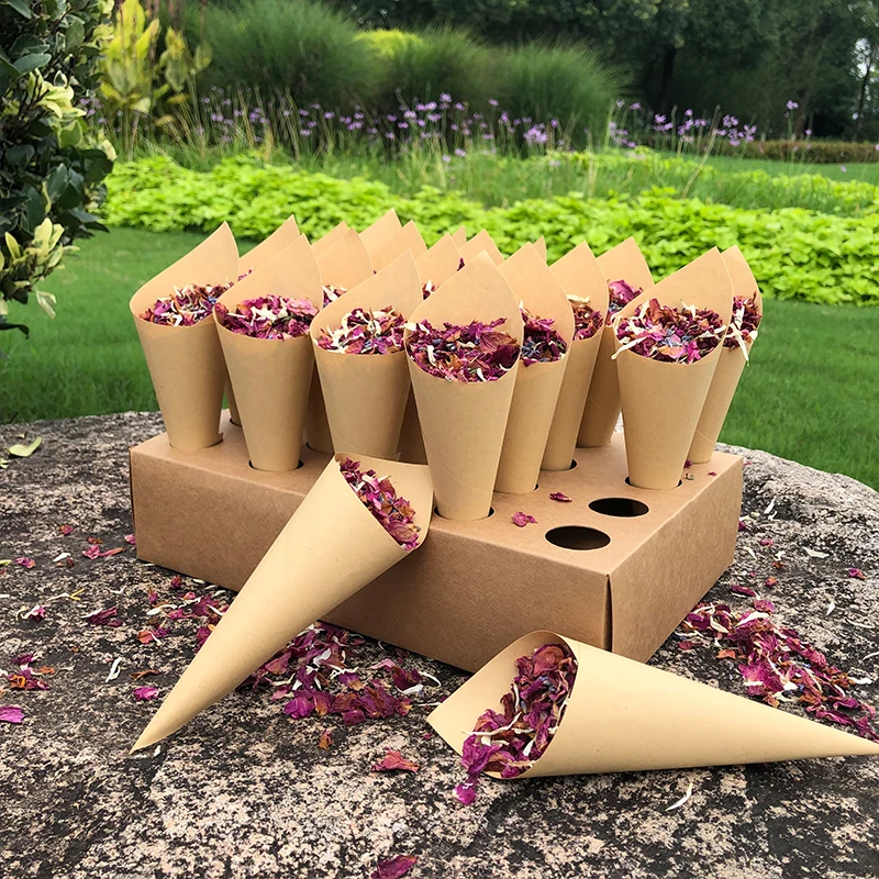 Confetti Cone Holder FEESTIGO Natural Petals Confetti Cones Holder For Wedding Decoration Party Poppers Cones Stand Box Tray