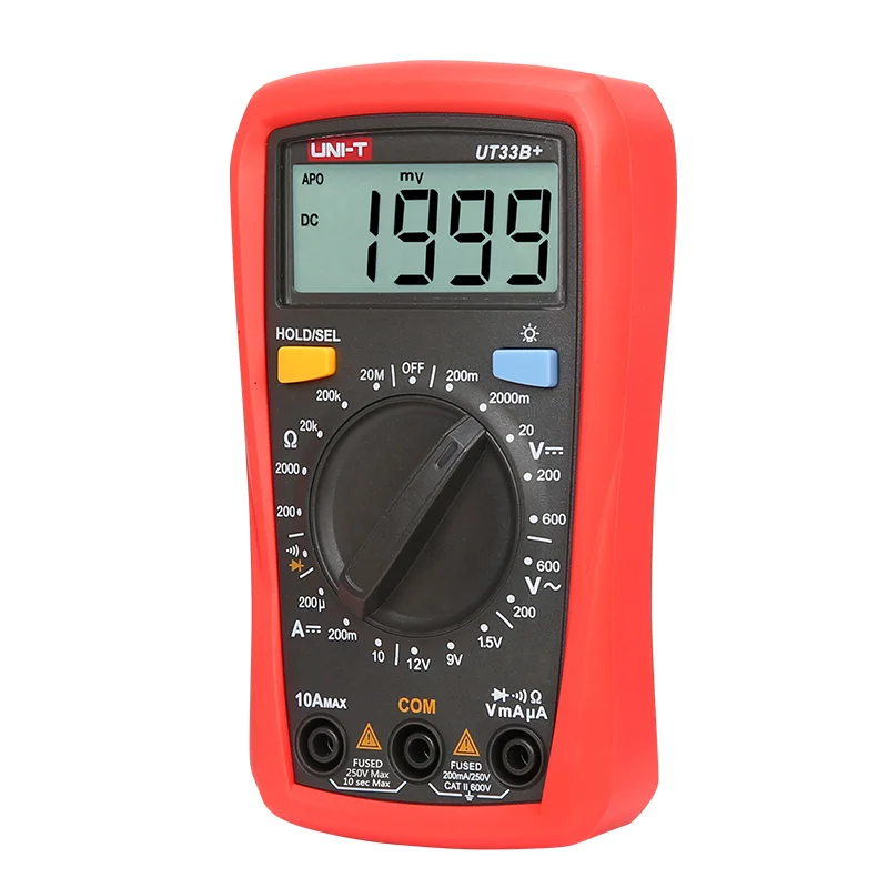 UNI-T UT33B+ Handheld Multimeter, 1999 Display Digital Multimeter Resistance / Diode Test Backlight Auto Power Off Battery Test