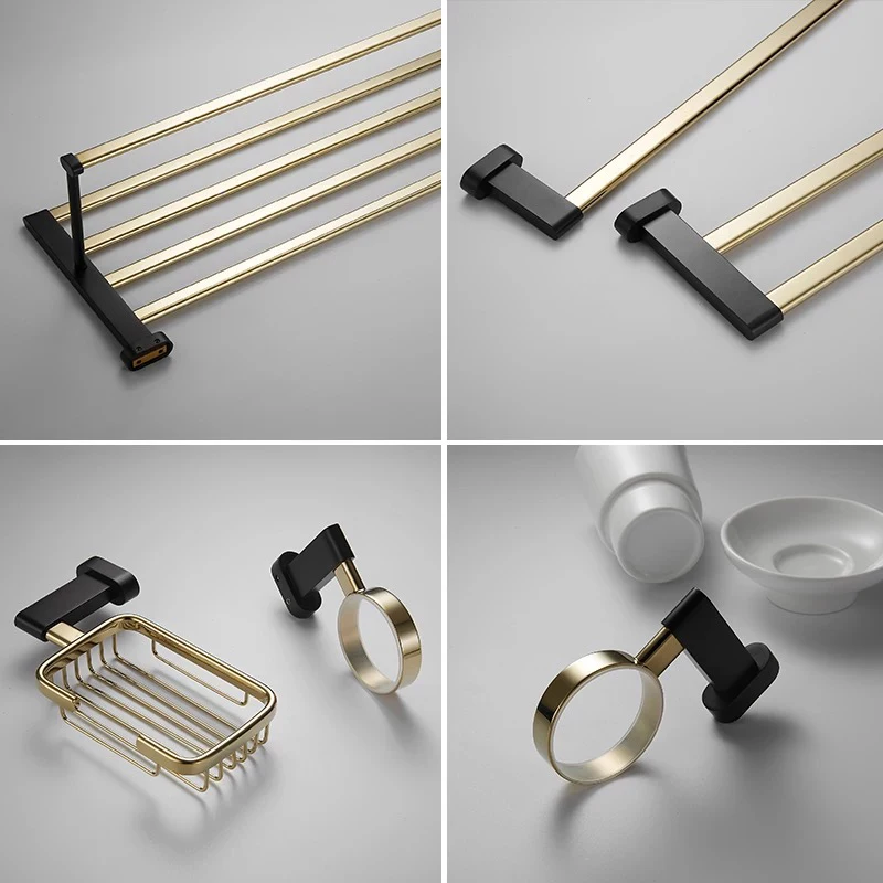 Cooper brass Gold&black Bathroom accessory Set Gold brass Hook Towel Rail Rack Bar Shelf Paper Holder Toothbrush Holder