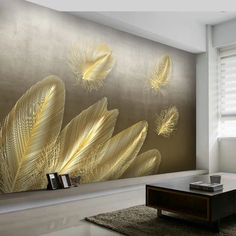 Wallpaper Modern Minimalist 3D Abstract Golden Feather Mural Nordic Style Living Room TV Backdrop Wall Painting Stickers Tapety