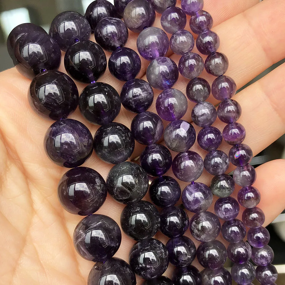 Natural Stone Purple Amethysts Quartz Round Spacer Beads For Jewelry Making 15'' 4 6 8 10 12mm DIY Bracelet Necklace Accessories