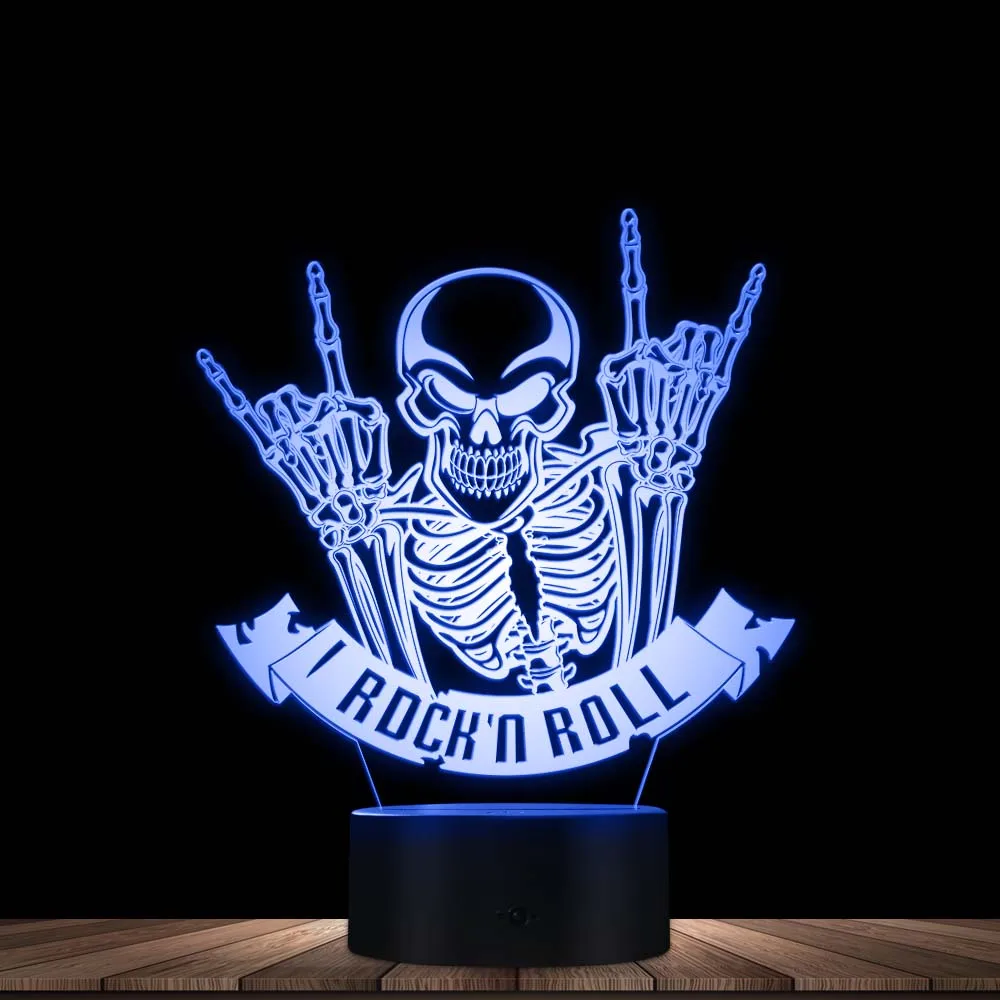 

Rock N Roll Decorative Acrylic Lighted Desk Lamp Chic Skeleton Rocker 3D Illusion Night Light Music Lovers' Unique Table Decor