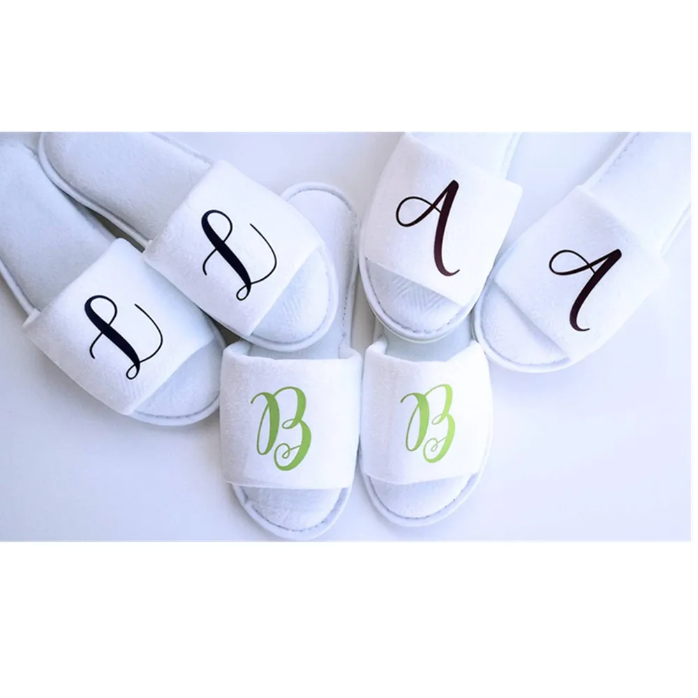 High quality initial Slippers bride groom Slippers custom wedding slippers bridal shower slippers bridesmaid Gift Spa Slippers