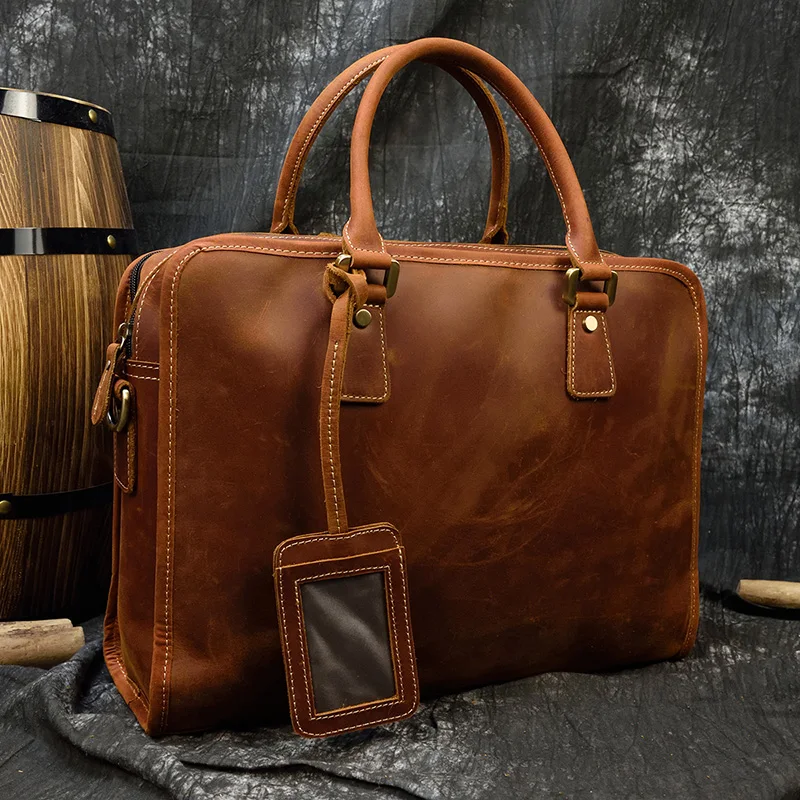 Newsbirds Mens Leather Handbag 15.6 Inch PC Notebook Laptop Briefcase Shoulder Bag 100% Cowhide Man Bag Male Business Bag