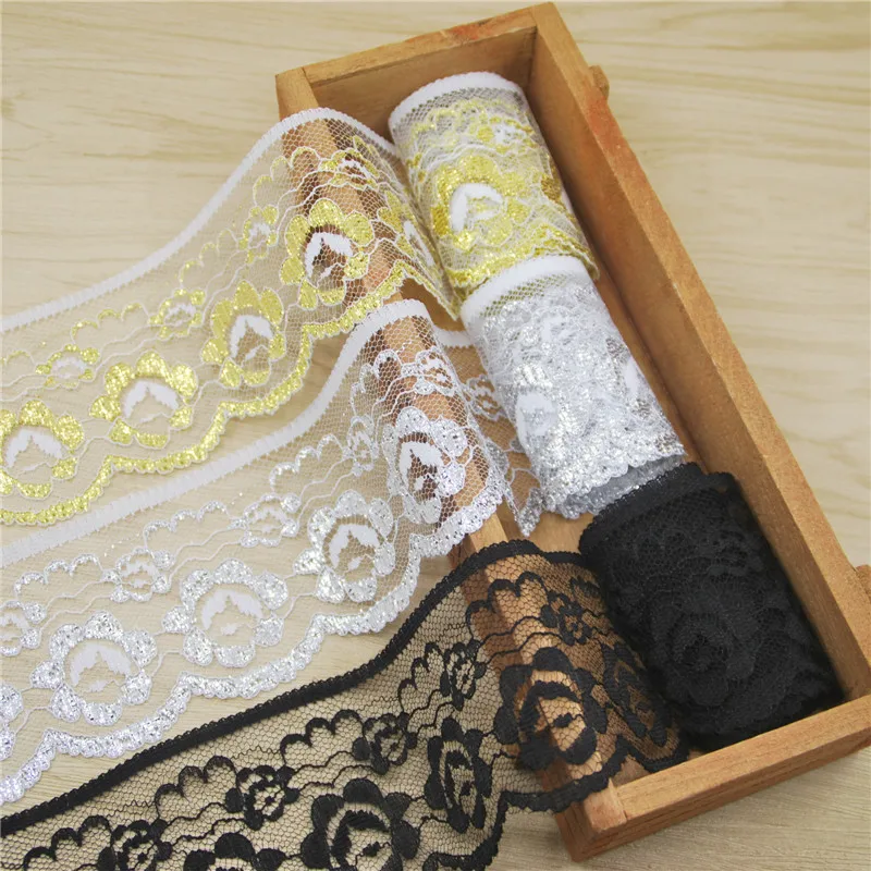 Polyester Lace Trim Fabric Sewing Cloth Wedding Accessories  Dress Decoration Ribbon Craft Supplies 50-90mm 50yards L004-H