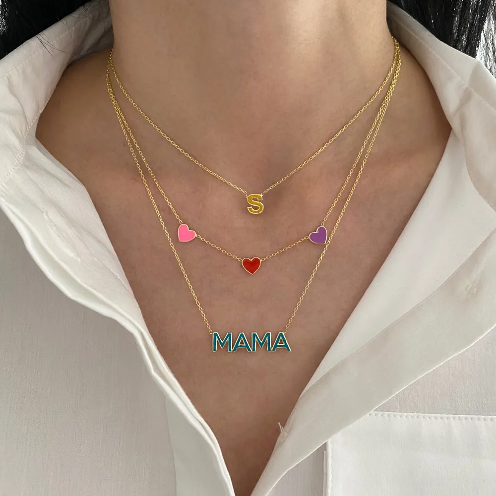 DUOYING Custom MAMA Enamel Necklace Personlized Customized Mom Pendant Enamel Letters Necklace For Mother's Day Jewelry Gift