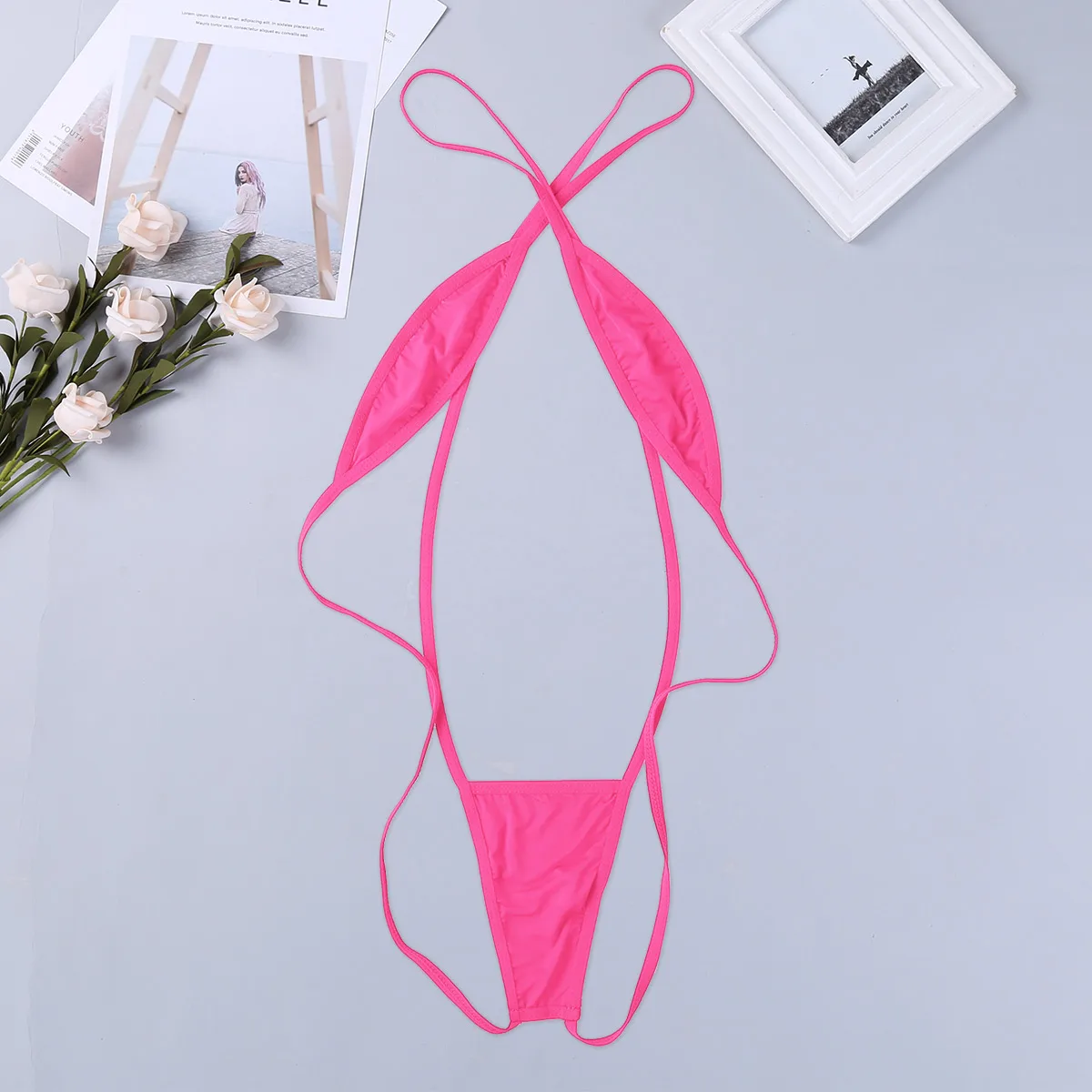 Bielizna damska Sling Shot strój kąpielowy Bikini jednoczęściowy Strappy w kratkę Backless Mini Bikini stringi Teddy body bielizna