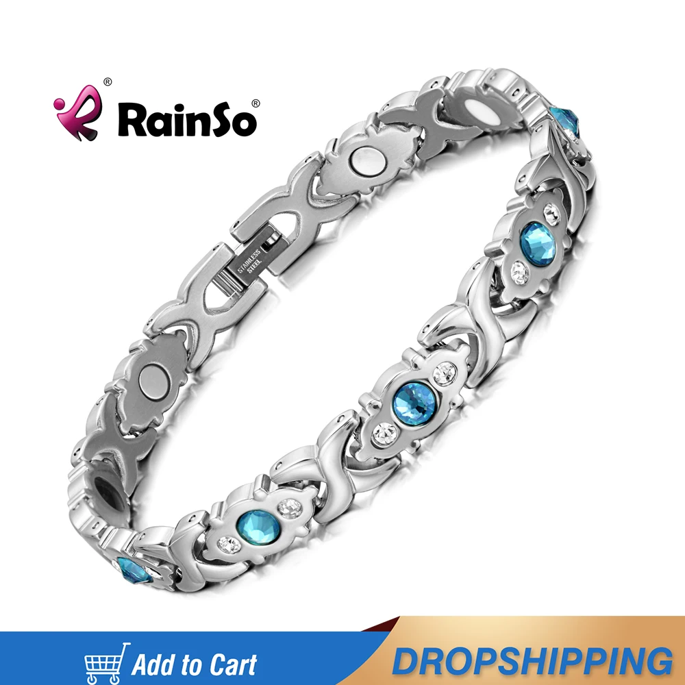 RainSo Stainless Steel Link Chain Charm Magnetic Germanium Far Infrared Bracelet For Women Fashion Femme Bangles Jewelry Gifts