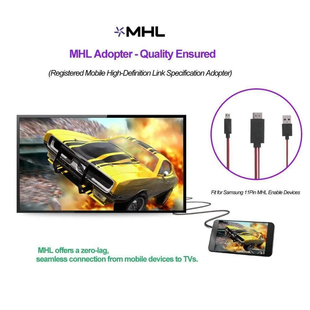 6.5 Feet MHL Micro-USB to H&DMI-Adapter Converter Cable 1080P HDTV for Android Devices Samsung Galaxy S3 S4 S5 Note 3 Note 2 No