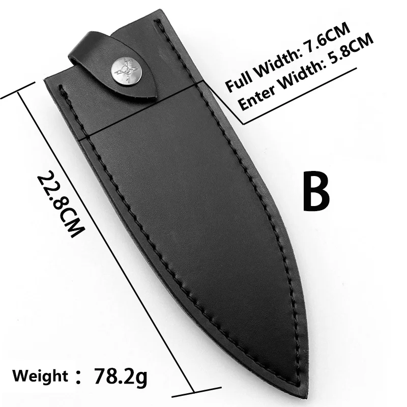 4 Sizes Black First Layer Leather Straight Knife Sheath Cook Chef Knives Cowhide Cover Kitchen Scabbard with Buckle Genuine Real - Image 3