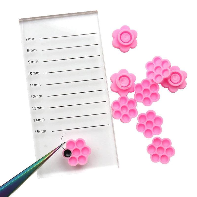 100 Pcs Flower Beauty Eyelash Extension Glue Cups Pink Delay Cup Grafting Eyelash Makeup Tool Tattoo Adhesive Pigment Cups