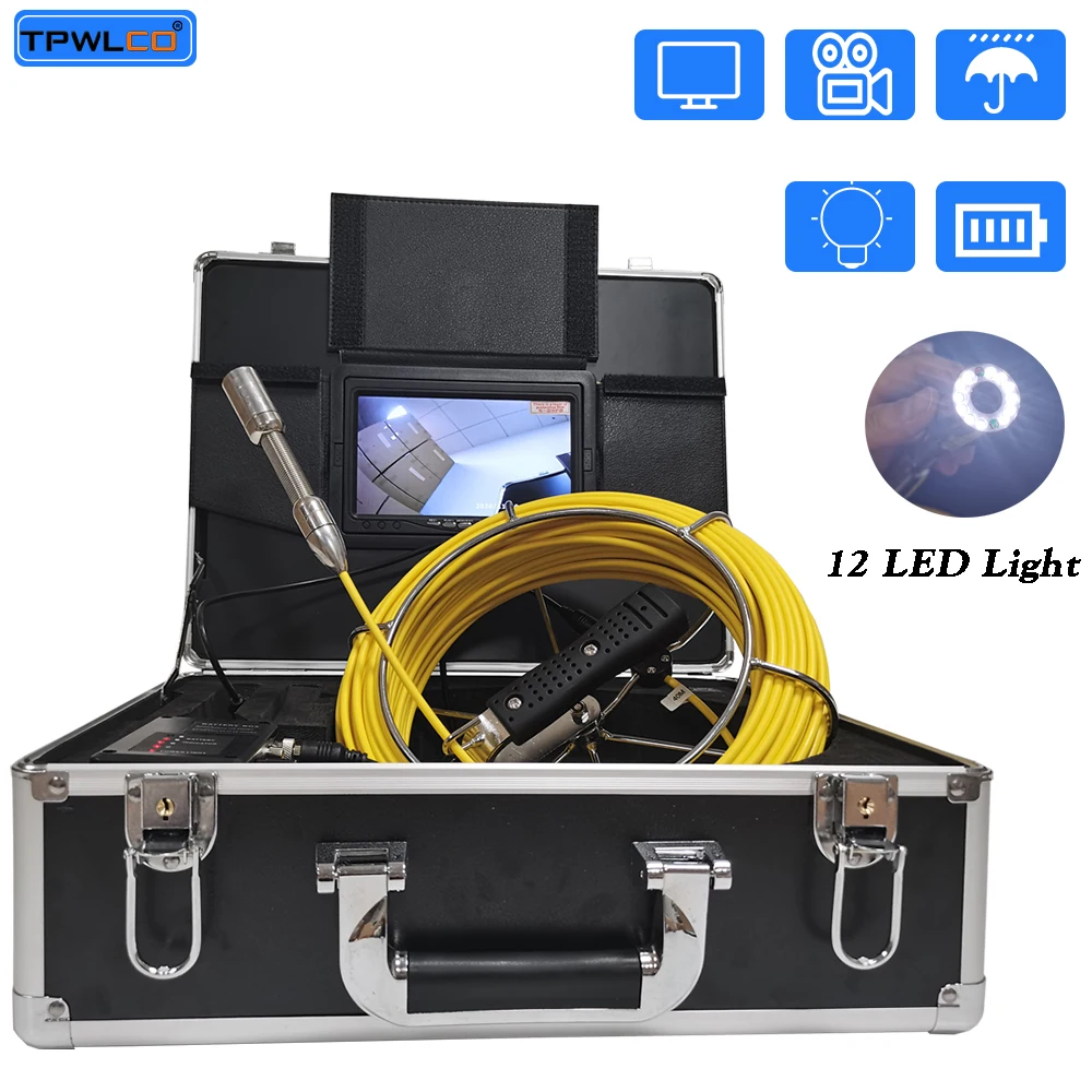 

23mm Waterproof Endoscope Camera DVR 1000TVL 7inch Monitor 12pcs LEDS Drain Sewer Pipe Inspection Video System 20-50m Cable